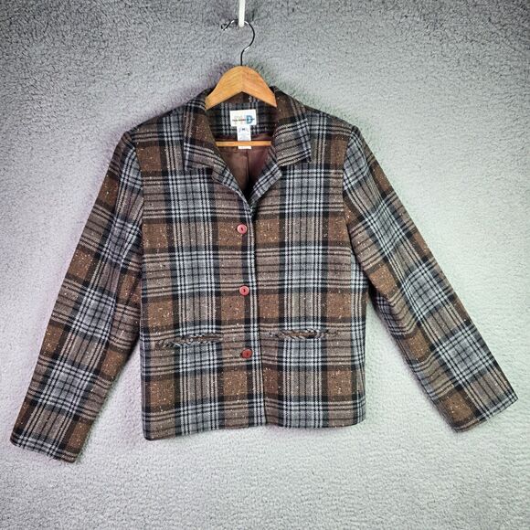 Paul Harris Design Plaid Wool Blend Blazer M Brown Vintage Jacket Fall Preppy - Picture 12 of 12